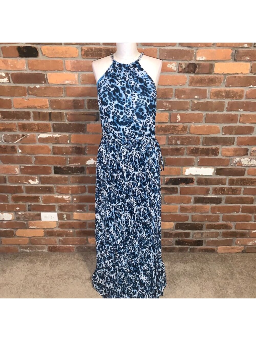 Cache Animal Print Halter Pleated Maxi Dress Size 10